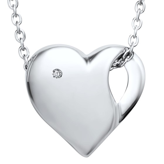 Rhodium Plated Sterling Silver 18" Diamond Heart Pendant Necklace Rhodium Plated Sterling Silver 18" Diamond Heart Pendant Necklace