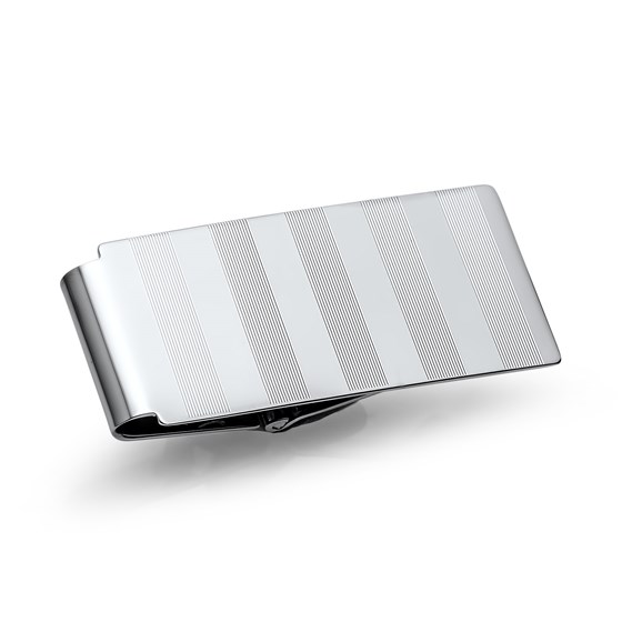 Rhodium-Plated Striped Hinged Money Clip Rhodium-Plated Striped Hinged Money Clip