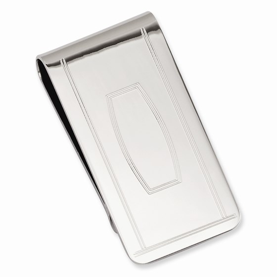 Rhodium-plated with Engraveable Area Money Clip - Fancy Nameplate
