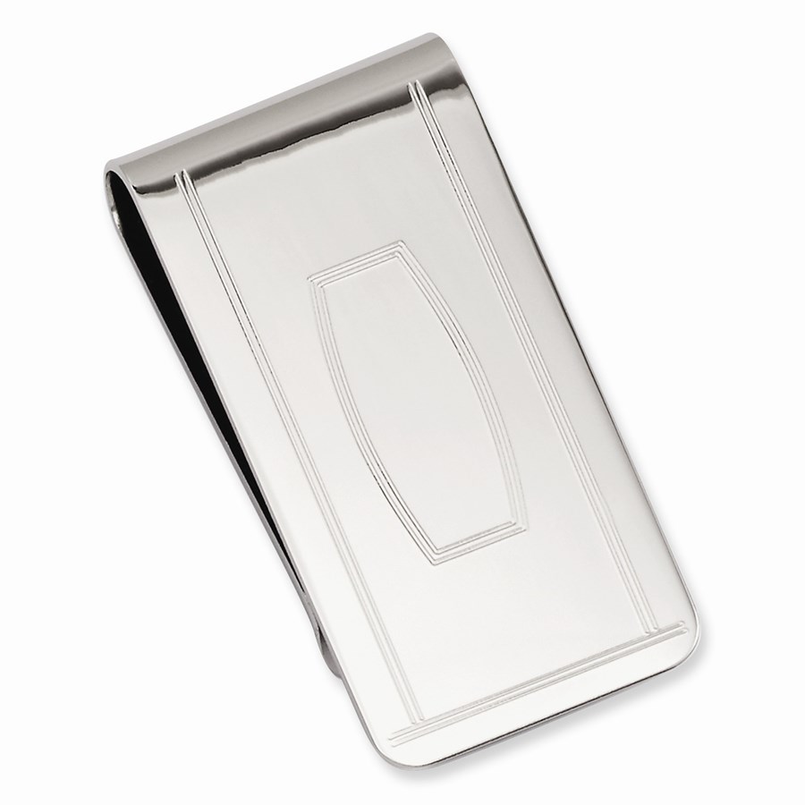 Rhodium-plated with Engraveable Area Money Clip - Fancy Nameplate