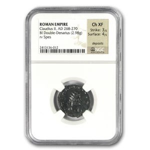 Roma Double Denarius Emperor Claudius II (268-270 AD) Ch-XF NGC Roma Double Denarius Emperor Claudius II (268-270 AD) Ch-XF NGC