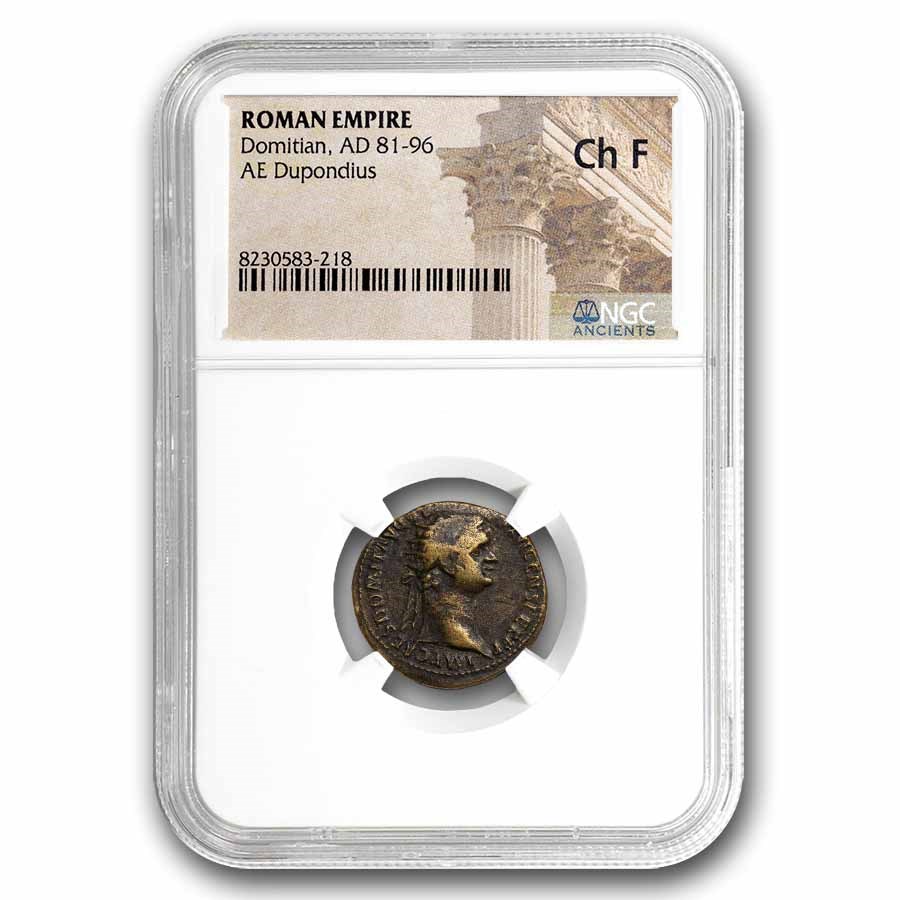 Roman AE Dupondius Emperor Domitian (81-96 AD) Ch F NGC