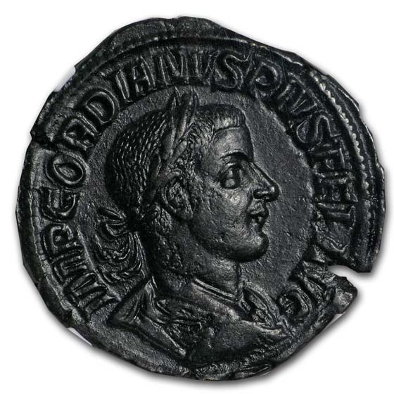 Roman AE Sestertius Gordian III/Laetitia (238-244 AD) Ch XF NGC Roman AE Sestertius Gordian III/Laetitia (238-244 AD) Ch XF NGC