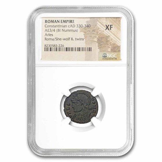 Roman AE3/4 BI Nummus Constantinian (330-340 AD) XF NGC