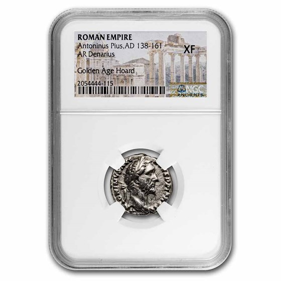 Roman AR Denarius Ant Pius 138-61 AD XF NGC (Golden Age Hoard) Roman AR Denarius Ant Pius 138-61 AD XF NGC (Golden Age Hoard)