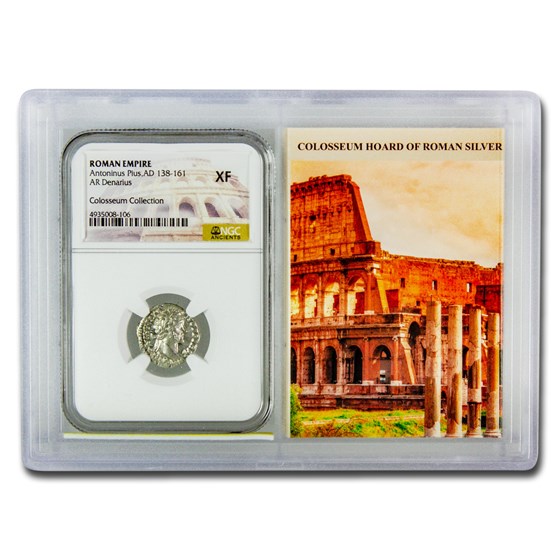 Roman AR Denarius Anton. Pius XF NGC (Colosseum Hoard Vault) Roman AR Denarius Anton. Pius XF NGC (Colosseum Hoard Vault)