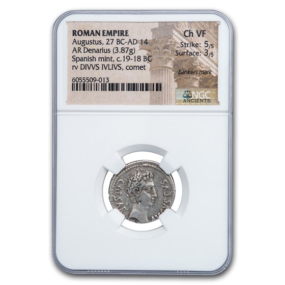 Roman AR Denarius Augustus (27 BC-14 AD) Ch VF NGC (RIC I 37a) Roman AR Denarius Augustus (27 BC-14 AD) Ch VF NGC (RIC I 37a)