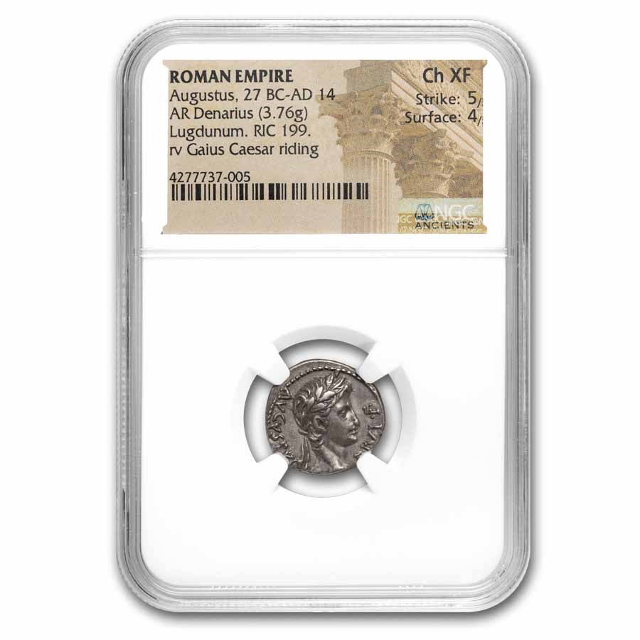 Roman AR Denarius Augustus (27 BC-14 AD) Ch XF NGC (RIC I 199)