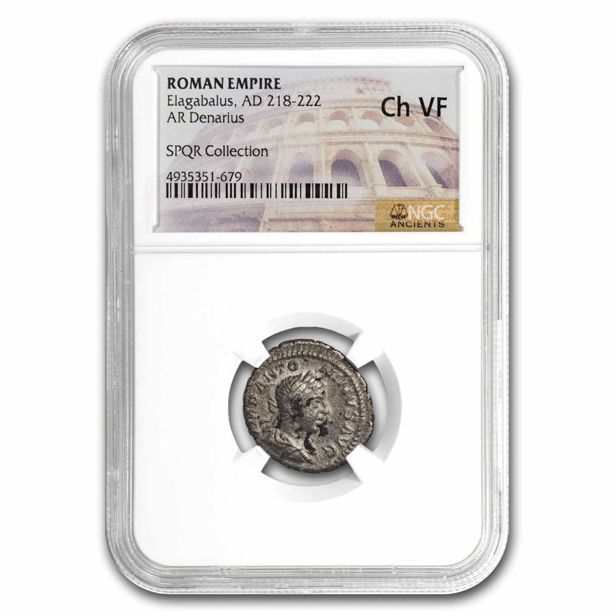 Roman AR Denarius Emperor Elagabalus (218-222 AD) Ch VF NGC