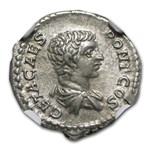 Roman AR Denarius Emperor Geta CH XF NGC (209-211 AD)