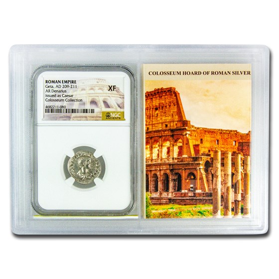 Roman AR Denarius Geta XF NGC (Colosseum Hoard Vault) Roman AR Denarius Geta XF NGC (Colosseum Hoard Vault)