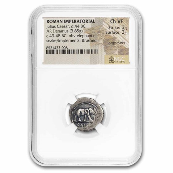 Roman AR Denarius Julius Caesar Elephant (44 BC) Ch VF NGC 3/3