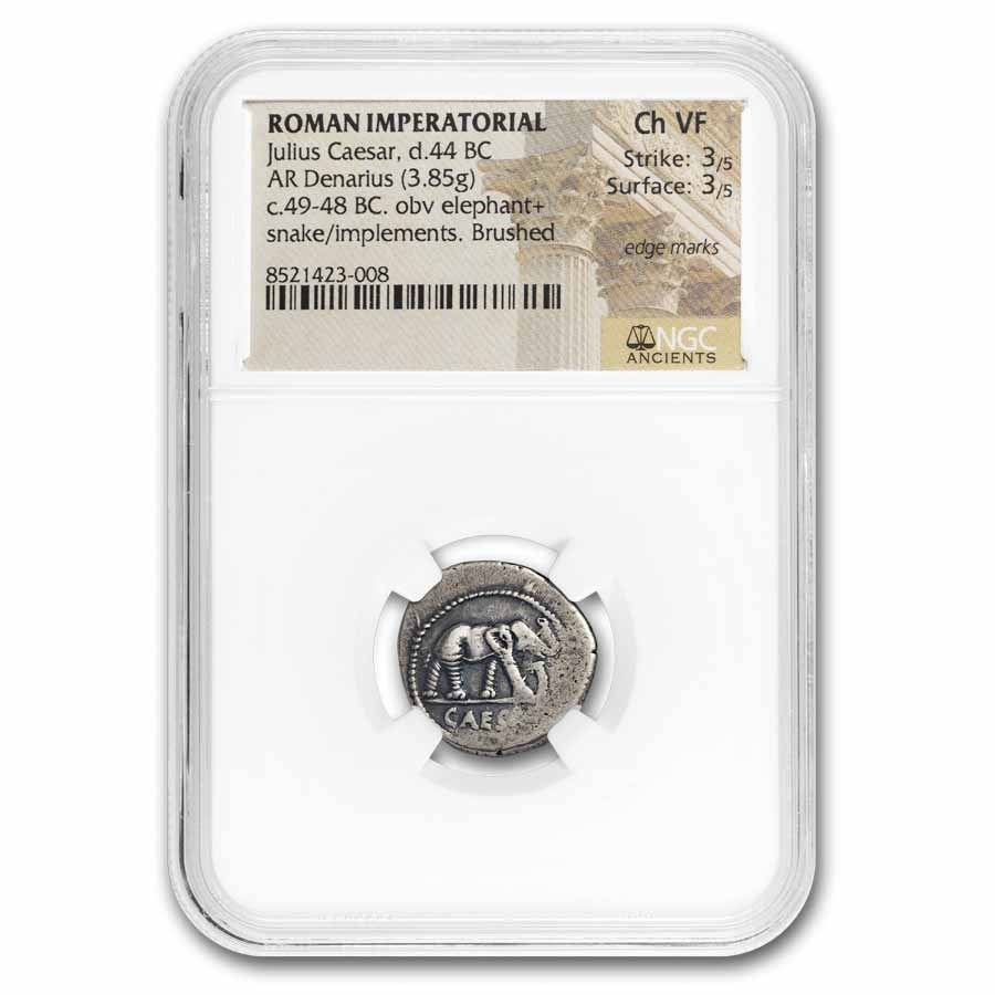 Roman AR Denarius Julius Caesar Elephant (44 BC) Ch VF NGC 3/3