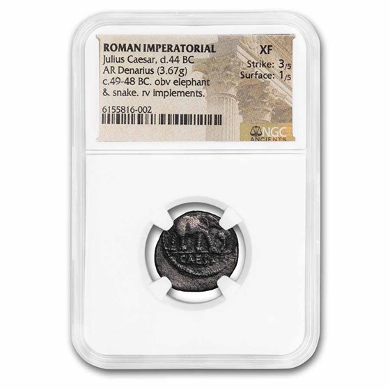 Roman AR Denarius Julius Caesar Elephant (49-48 BC) XF NGC Roman AR Denarius Julius Caesar Elephant (49-48 BC) XF NGC