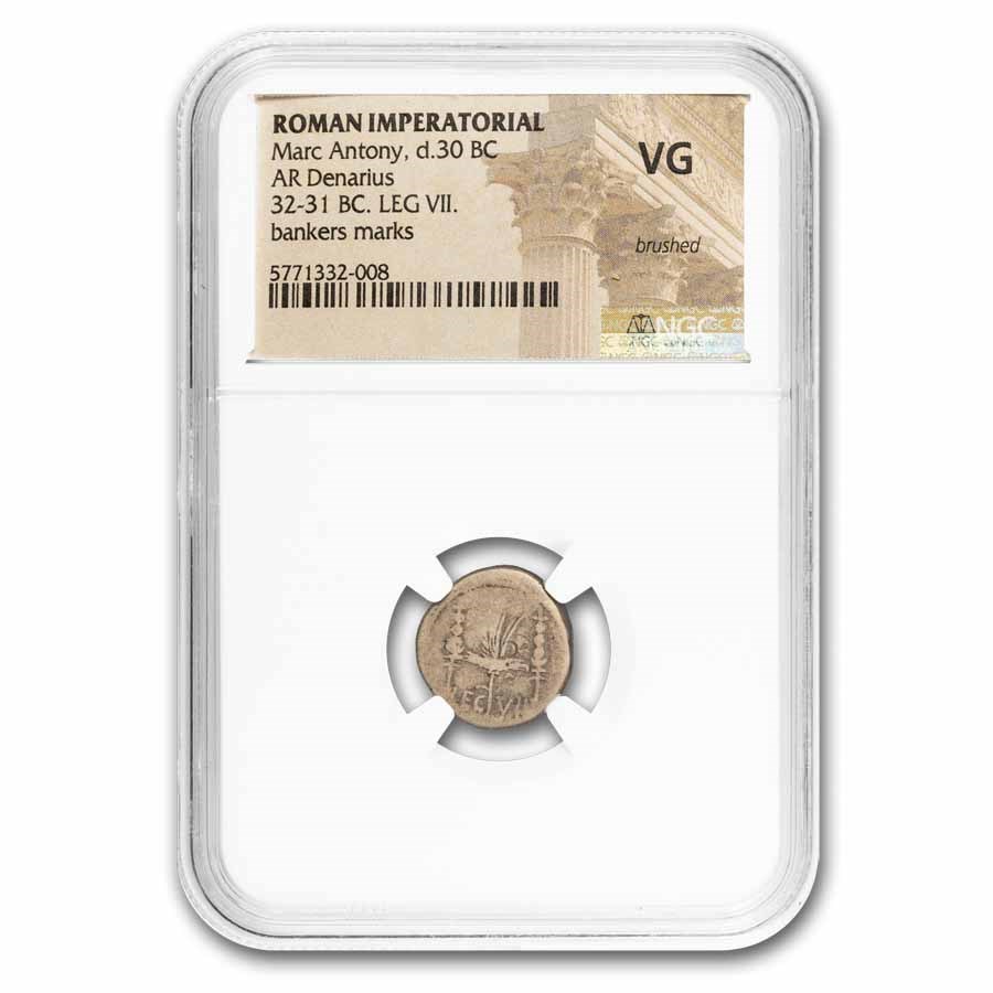 Roman AR Denarius Marc Antony Leg. VII (32-31 BC) VG NGC (Brush.)