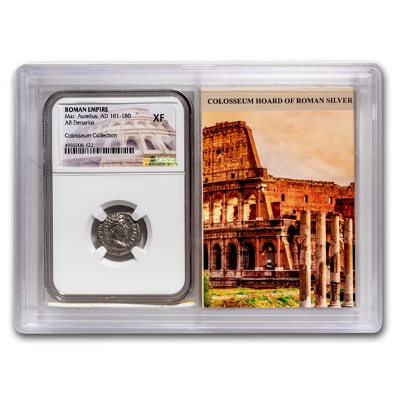 Roman AR Denarius Marcus Aurelius XF NGC (Colosseum Hoard Vault) Roman AR Denarius Marcus Aurelius XF NGC (Colosseum Hoard Vault)