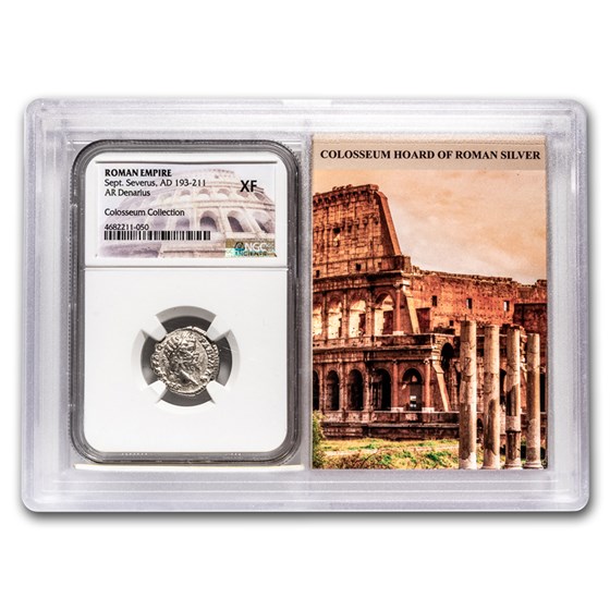 Roman AR Denarius Sept. Severus XF NGC (Colosseum Hoard Vault) Roman AR Denarius Sept. Severus XF NGC (Colosseum Hoard Vault)