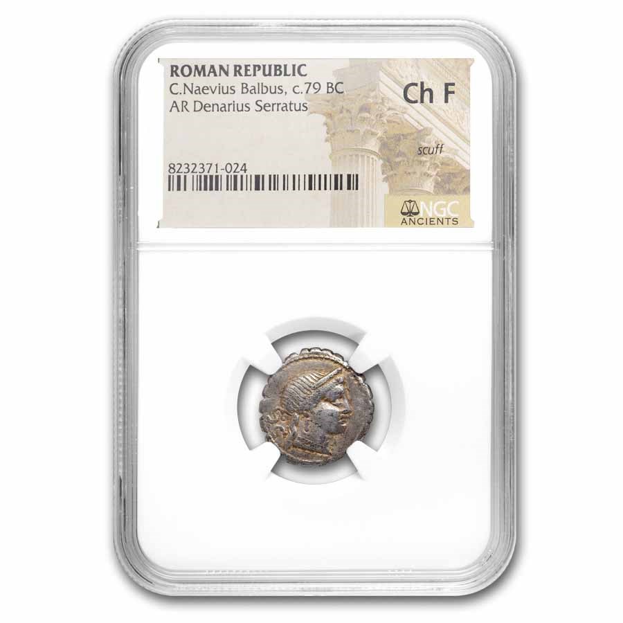 Roman AR Denarius Serratus C. Balbus (79 BC) Ch F NGC (CR-382/1b)