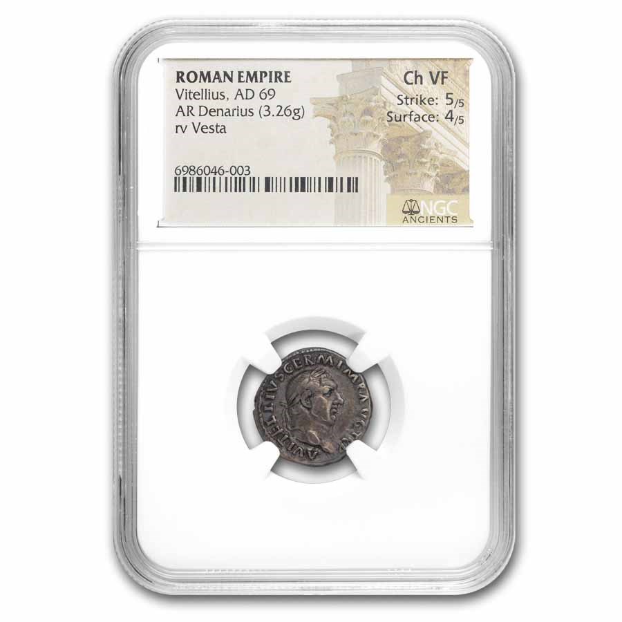 Roman AR Denarius Vitellius (69 AD) Ch VF NGC (RIC 107, 5/4)