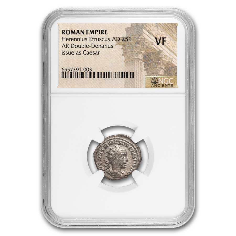 Roman AR Double Denarius Herennius Etruscus (251 AD) VF NGC