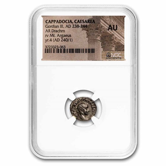 Roman AR Drachm Gordian III/Mt. Argaeus (238-244 AD) AU NGC