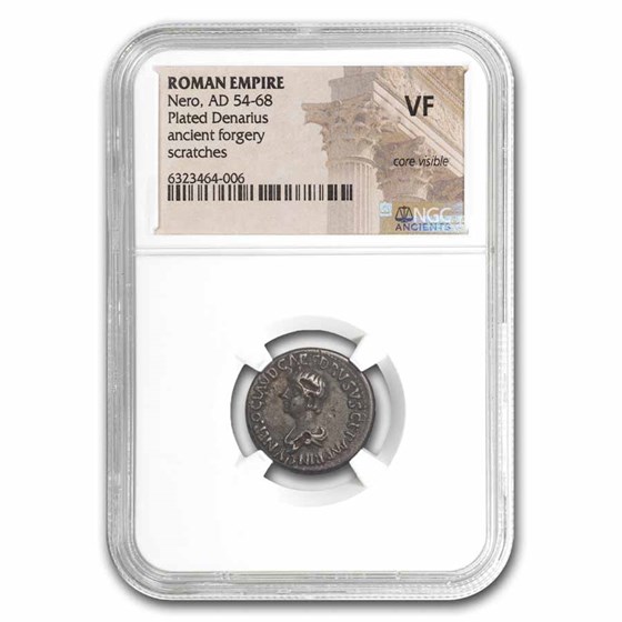 Roman AR Plated Denarius Nero (57-58 AD) VF NGC (Fouree-RIC I 77)