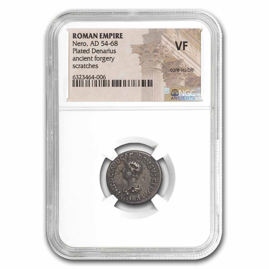 Roman AR Plated Denarius Nero (57-58 AD) VF NGC (Fouree-RIC I 77)