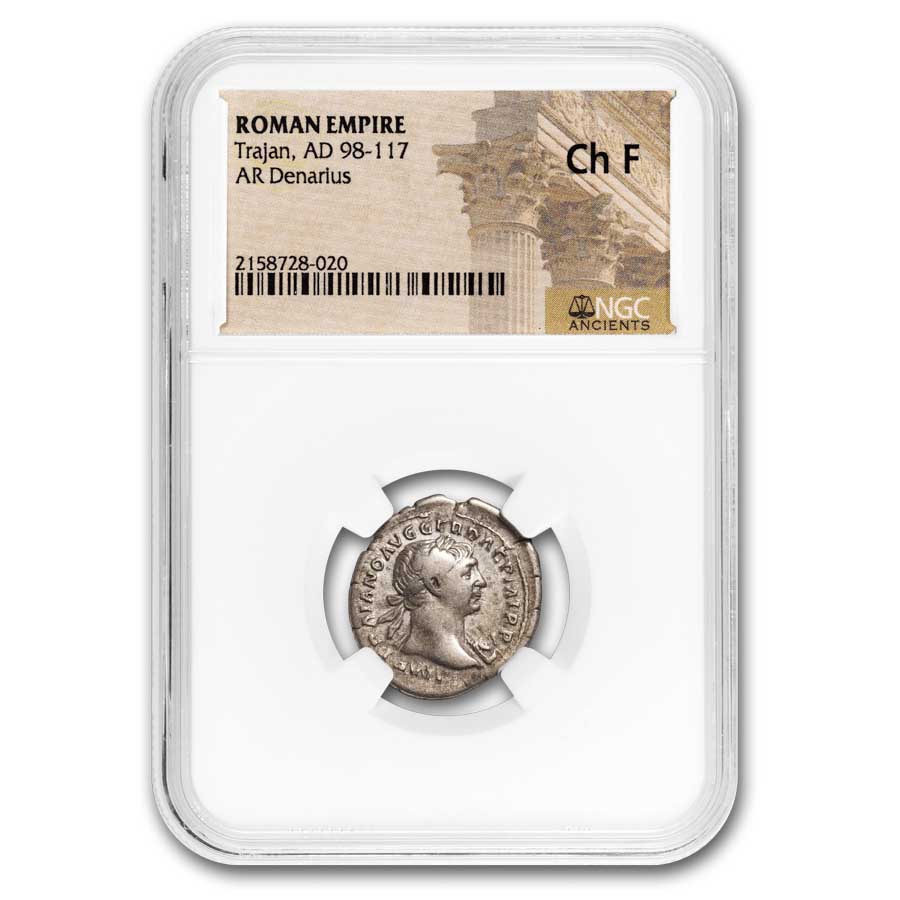 Roman AR Silver Denarius Emperor Trajan 98-117 AD Ch Fine NGC