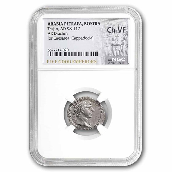 Roman Arabia AR Drachm Trajan (98-117 AD) Ch VF NGC