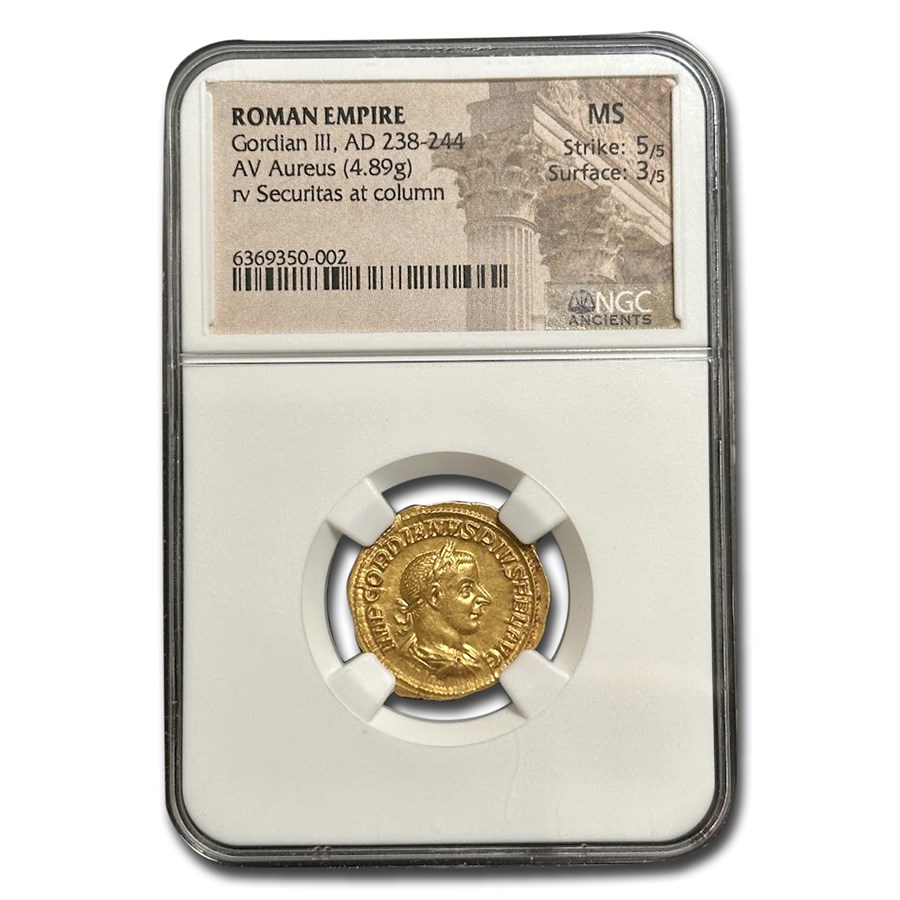 Roman AV Aureus Gordian III (238-244 AD) MS NGC (RIC 164 Corr)