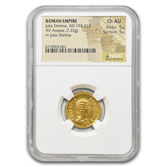 Roman AV Aureus Julia Domna (193-217 AD) Ch AU NGC (5/5)