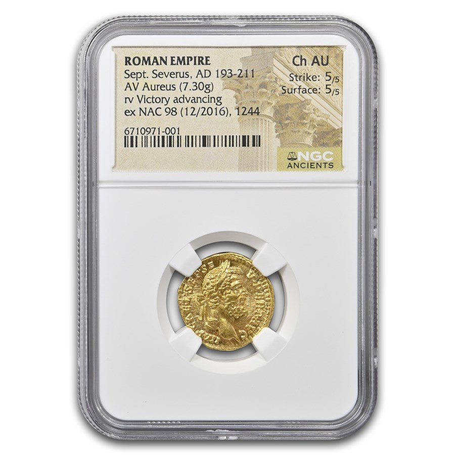Roman AV Aureus Septimus Severus (193-211 AD) Ch AU NGC (5/5)