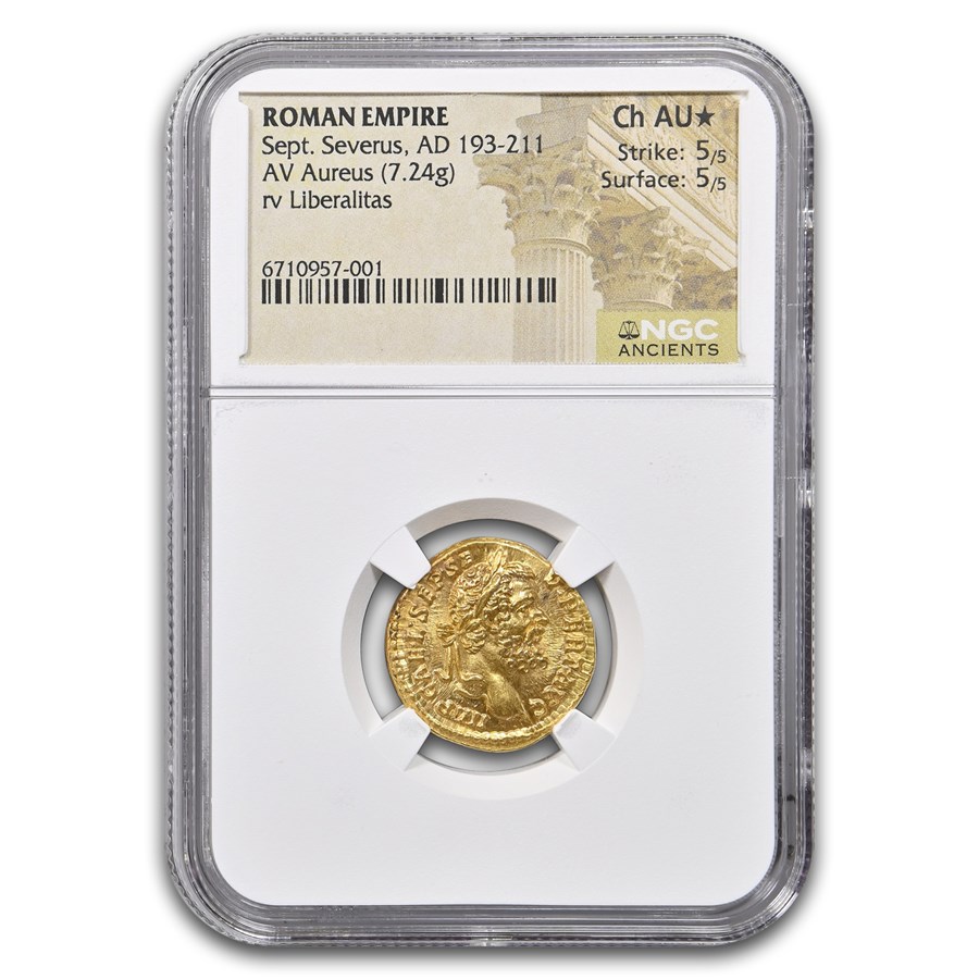 Roman AV Aureus Septimus Severus (193-211 AD) Ch AU* NGC (5/5)