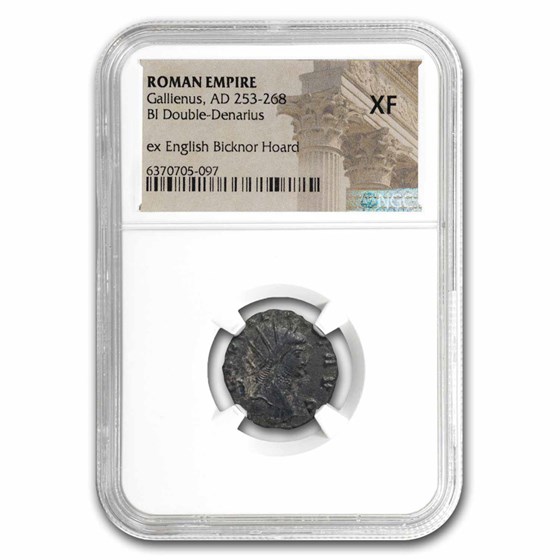 Roman BI Dbl Denarius Gallienus 253-268 AD XF NGC (Bicknor Hoard) Roman BI Dbl Denarius Gallienus 253-268 AD XF NGC (Bicknor Hoard)