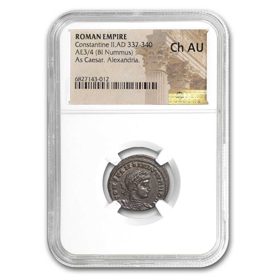 Roman BI Nummus Constantine II 337-40 Ch AU NGC (RIC VII 59) Roman BI Nummus Constantine II 337-40 Ch AU NGC (RIC VII 59)