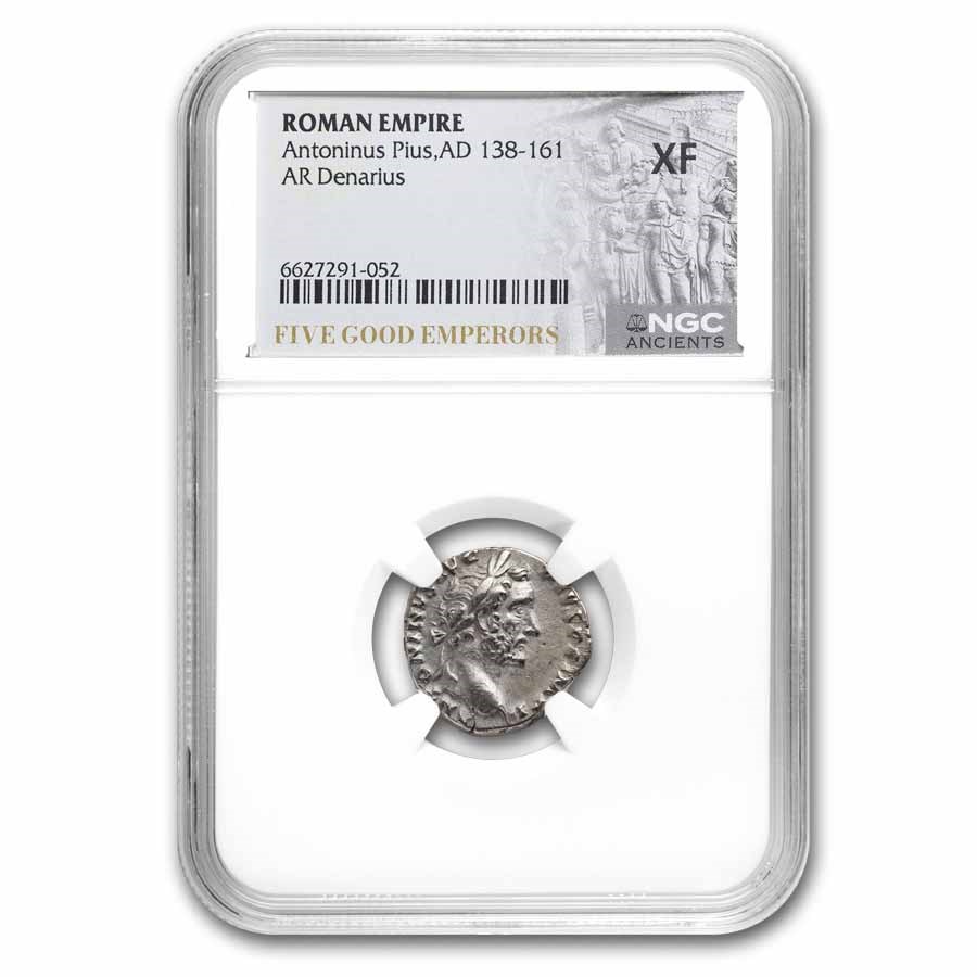Roman Denarius Antoninus Pius (138-161 AD) XF NGC (Random)