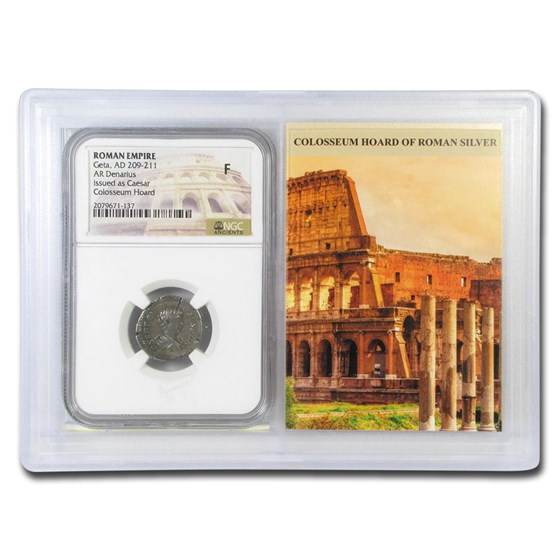 Roman Denarius Geta (209-211 AD) Fine NGC (Colosseum Hoard Vault) Roman Denarius Geta (209-211 AD) Fine NGC (Colosseum Hoard Vault)
