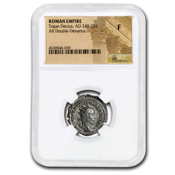 Roman Double Denarius Emp. Trajan Decius (249-251 AD) Fine NGC