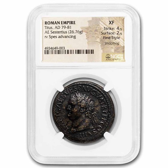Roman Empire AE Sestertius Titus (79-81 AD) XF NGC (RIC II 170) Roman Empire AE Sestertius Titus (79-81 AD) XF NGC (RIC II 170)