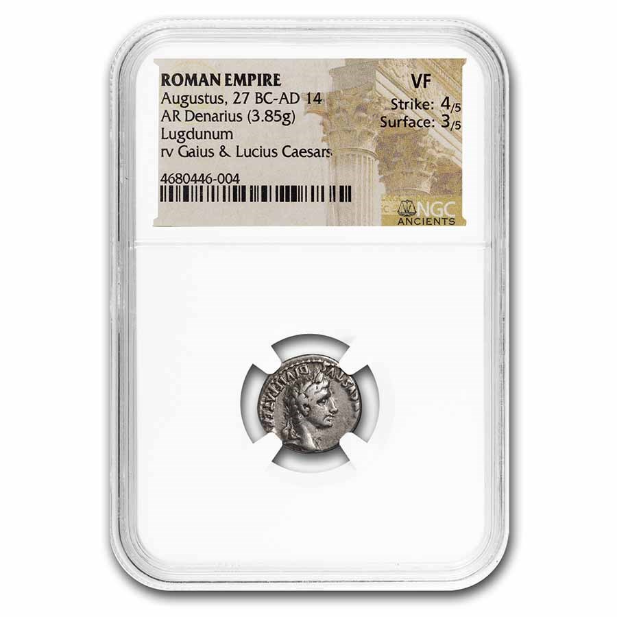 Roman Empire AR Denarius Augustus (27 BC-14 AD) VF NGC