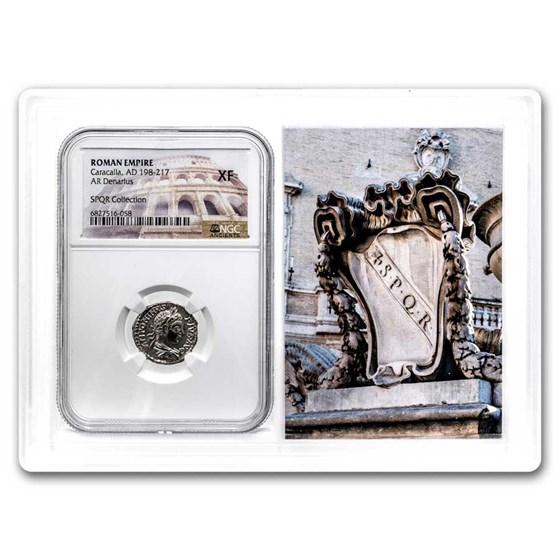 Roman Empire AR Denarius Caracalla (198-217 AD) XF NGC (Vault) Roman Empire AR Denarius Caracalla (198-217 AD) XF NGC (Vault)