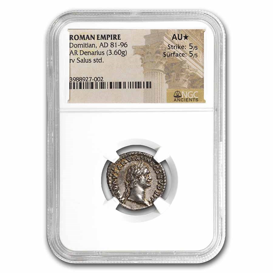 Roman Empire AR Denarius Domitian (81-96 AD) AU* NGC (RIC II 145)