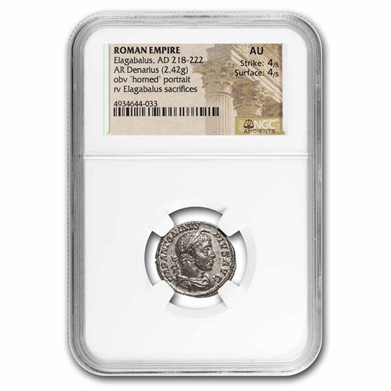 Roman Empire AR Denarius Elagabalus AU NGC (RIC IV 146) Roman Empire AR Denarius Elagabalus AU NGC (RIC IV 146)