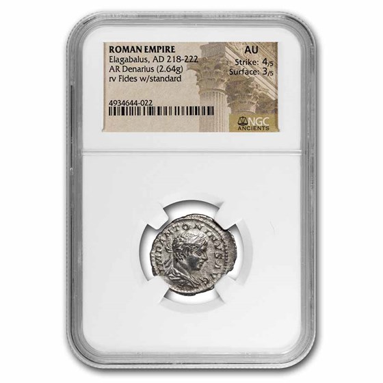 Roman Empire AR Denarius Elagabalus AU NGC (RIC IV 73) Roman Empire AR Denarius Elagabalus AU NGC (RIC IV 73)