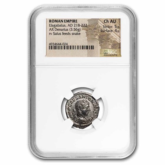 Roman Empire AR Denarius Elagabalus Ch AU NGC (RIC IV 140) Roman Empire AR Denarius Elagabalus Ch AU NGC (RIC IV 140)