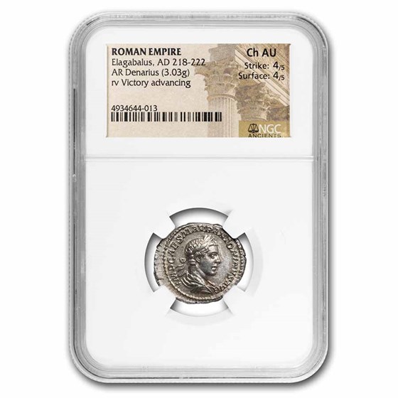 Roman Empire AR Denarius Elagabalus Ch AU NGC (RIC IV 153) Roman Empire AR Denarius Elagabalus Ch AU NGC (RIC IV 153)