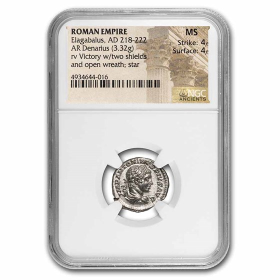 Roman Empire AR Denarius Elagabalus MS NGC (RIC IV 161) Roman Empire AR Denarius Elagabalus MS NGC (RIC IV 161)