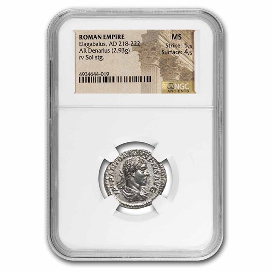 Roman Empire AR Denarius Elagabalus MS NGC (RIC IV 17) Roman Empire AR Denarius Elagabalus MS NGC (RIC IV 17)