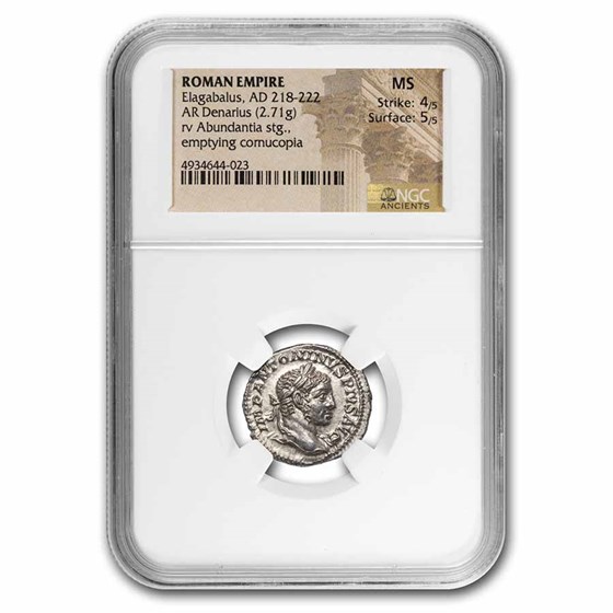 Roman Empire AR Denarius Elagabalus MS NGC (RIC IV 56) Roman Empire AR Denarius Elagabalus MS NGC (RIC IV 56)