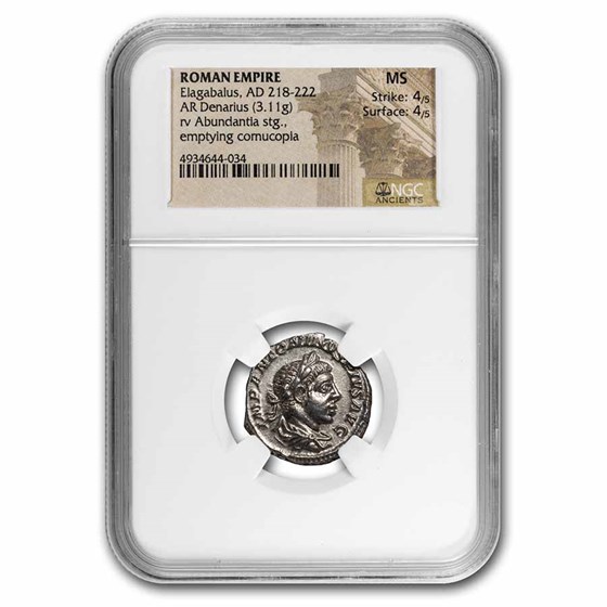 Roman Empire AR Denarius Elagabalus MS NGC (RIC IV 56) Roman Empire AR Denarius Elagabalus MS NGC (RIC IV 56)